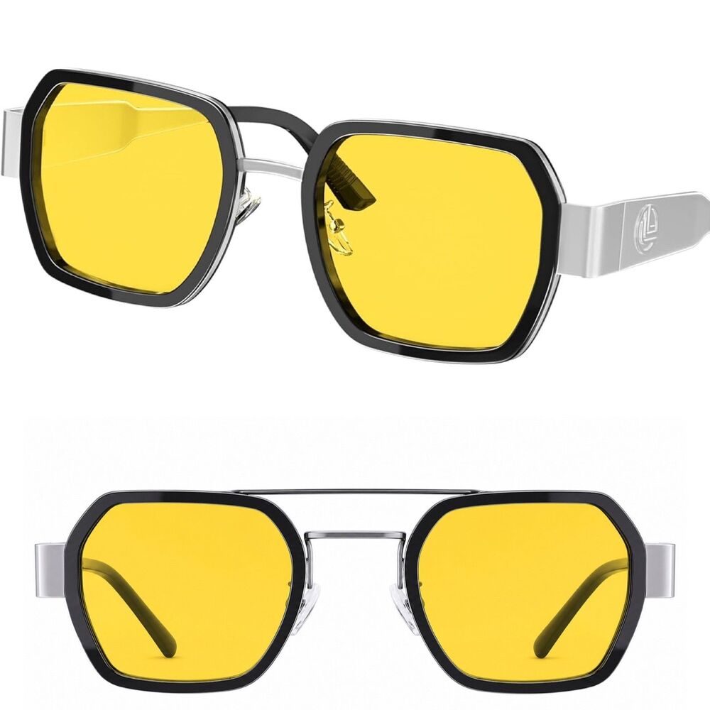 Women's Black Yellow Oversized Square Polarized Chic Sunglasses *Case Included*